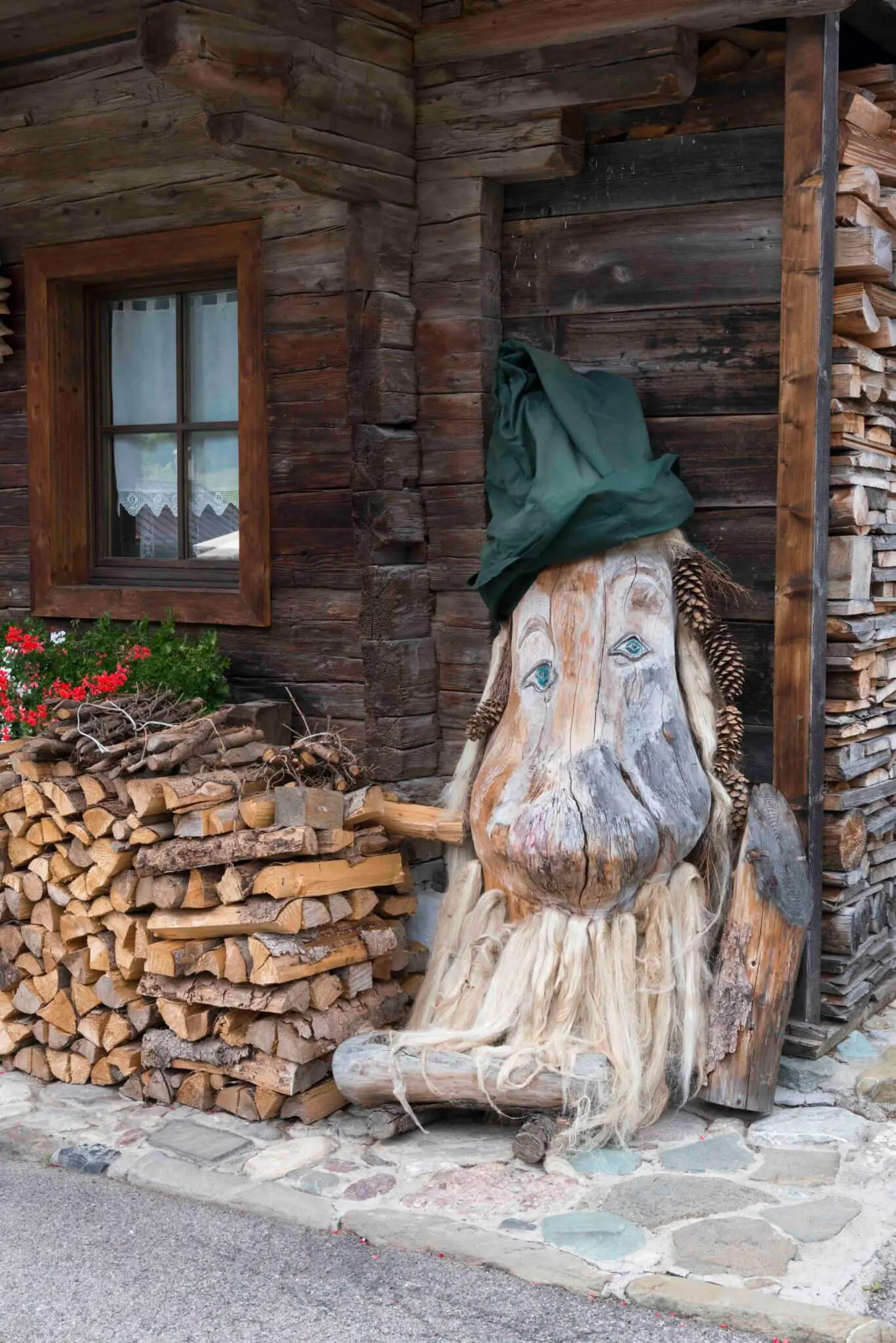 Traditional Wood Mountain Decoration in The Dolomites