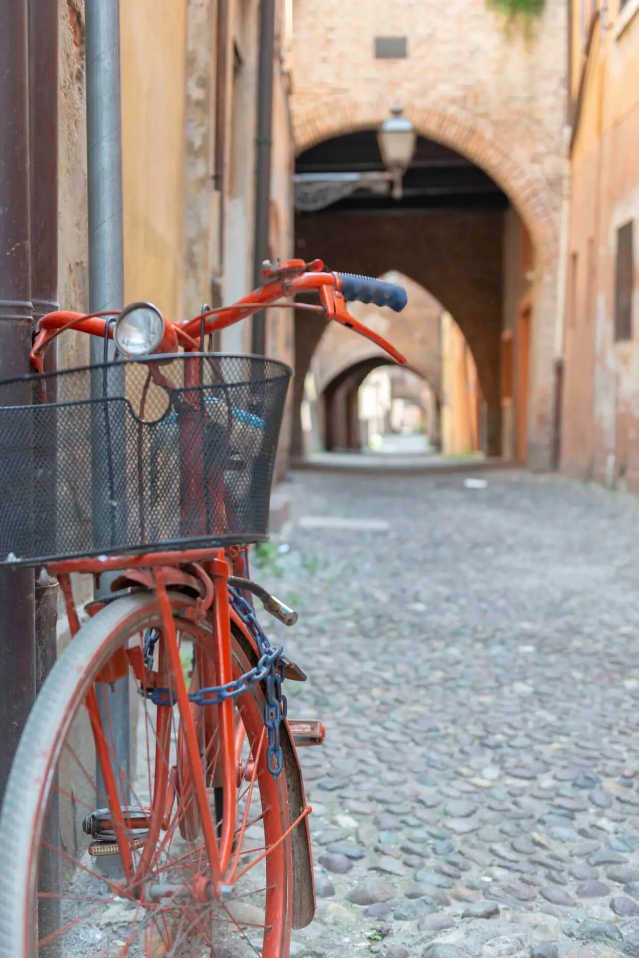 Local Alleyway with Standing Bike in Ferrara Italy