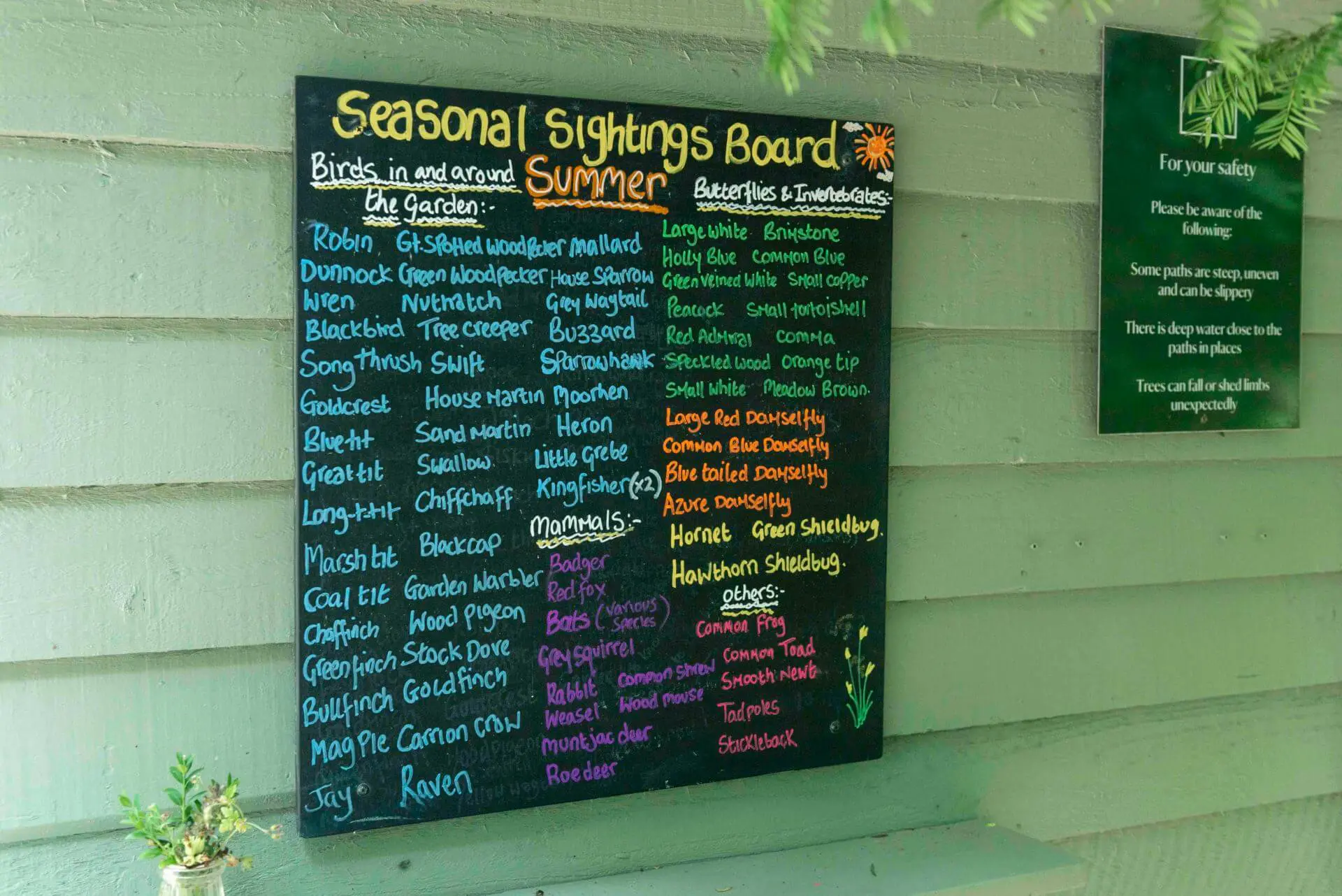 Seasonal Sightings Board at Prior Park Landscape Garden